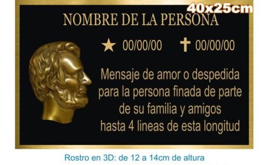 lapidas para panteon bronce rostro 3D 40x25