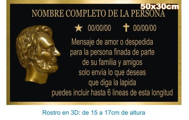 lapidas para panteon bronce rostro 3D 50x30